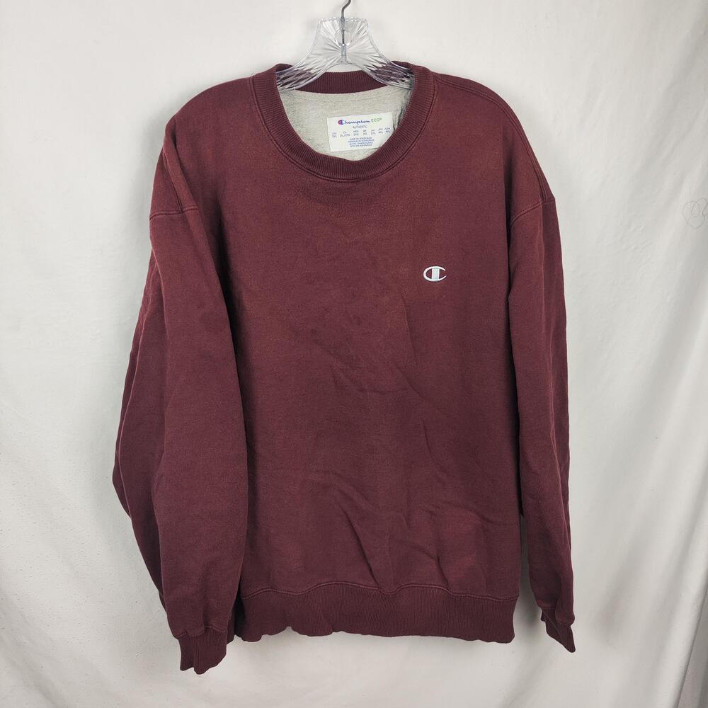 Champion Sweatshirt Mens 2XL Red Crewneck ECO Heavyweight Pullover Fleece Logo